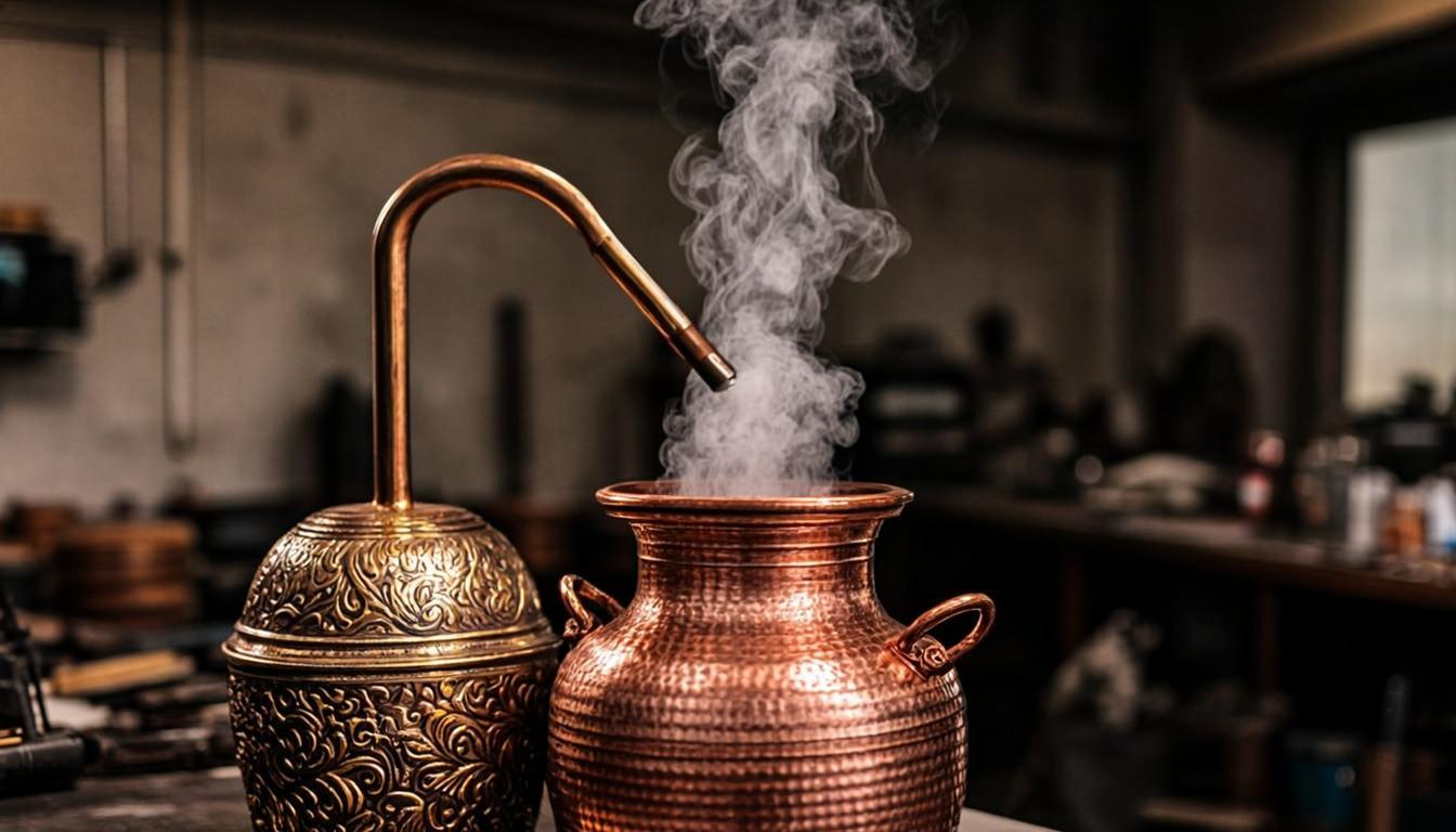 Copper alembic distillation apparatus for oregano oil
